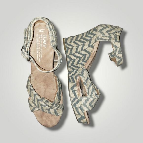 TOMS SIERRA CANVAS STRAPPY WEDGE SANDALS SIZE W8 - Picture 3 of 9